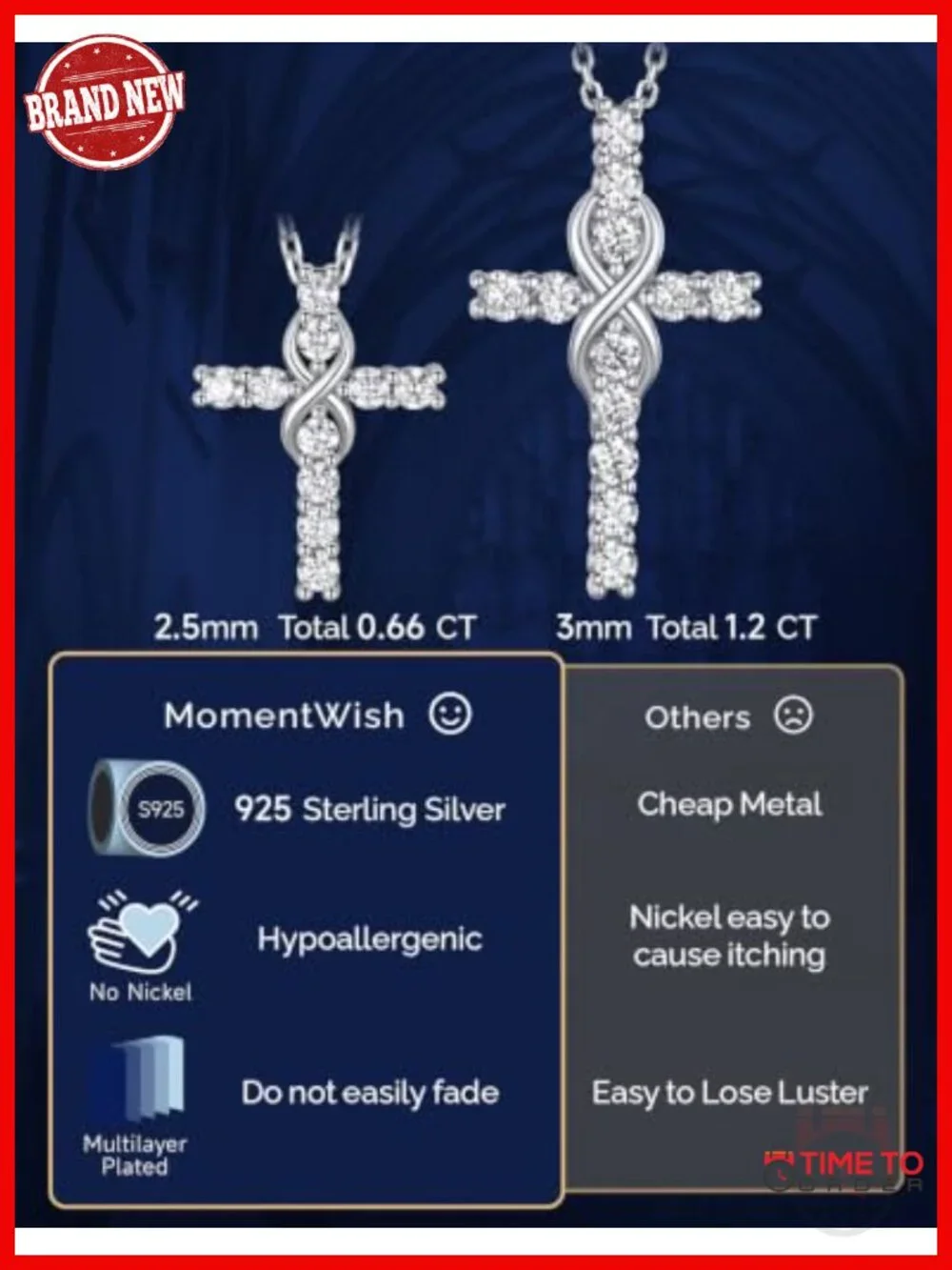 Moissanite Cross Necklace Sterling Silver Lab Created Diamond Pendant Necklace